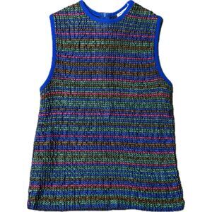 Vintage Multicolor Striped Woven Ribbon Sleeveless Blouse size XS